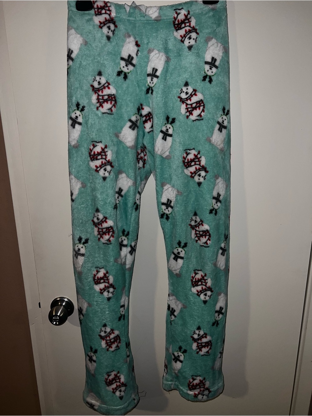 Cozy Snowman Fleece Pajama Pants - Mint Green